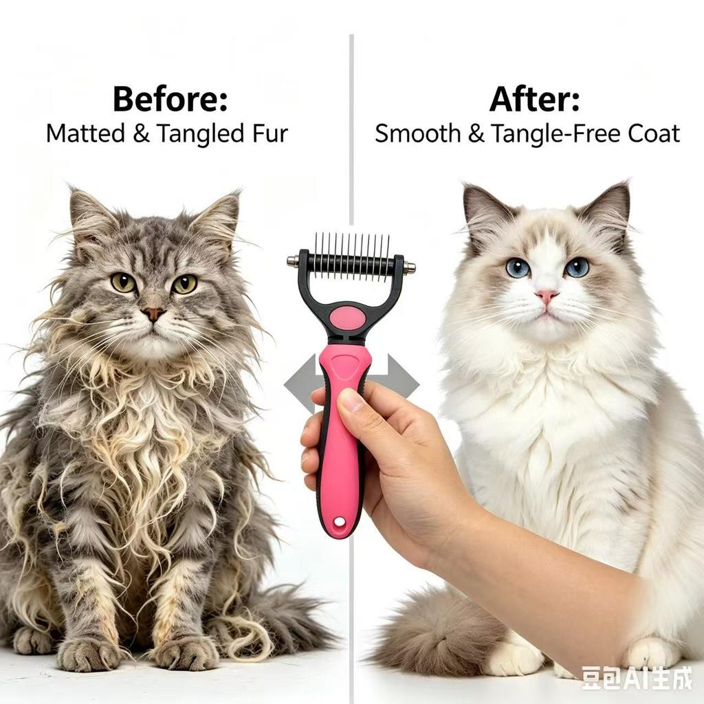 Professional Pet Dematting Brush Double Sided Undercoat Rake for Dogs & Cats Ergonomic Safe Shedding Tool for Whole Pets