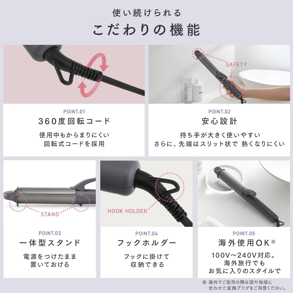 IRIS OHYAMA Curling Dark Reduced Fast 4 Temperature International Iron, 38mm, Gray, Friction, Heat-Up, Settings, Compatible, CIR-AZ10338-H