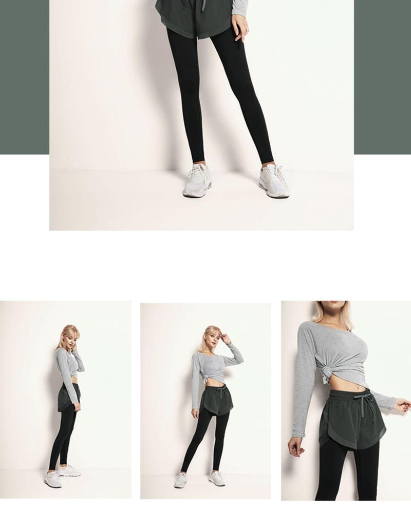 Breathable Sweat-Absorbent Faux Two-Piece Fitness Leggings for Yoga and Running