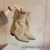 Autumn and Winter New Danish Trouser Boots~ Pointed Buckle 6cm Thick Heel Desert Cowboy Stack Short Boots Women's Western Boots