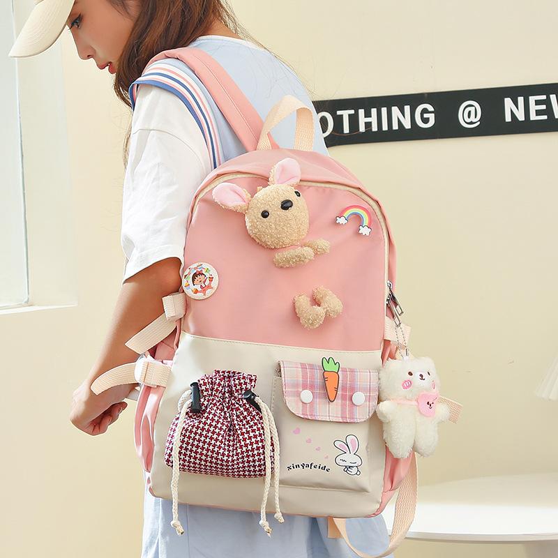 Fashion Casual Backpack Female Cute Cartoon Lightweight Elementary School Bag Large Capacity Contrasting Color Backpack