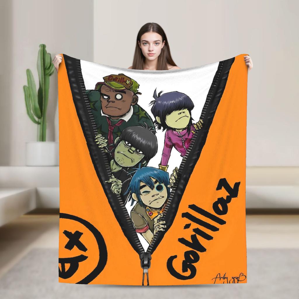 British GorillazS Virtual Band Rock Hip-Hop Blanket  Warm Soft Novelty Plush Throw Blanket For Travel Office Flannel Bed Cover