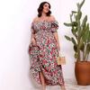 Big Size Women's Summer Floral One Shoulder Waist Slim Dresses