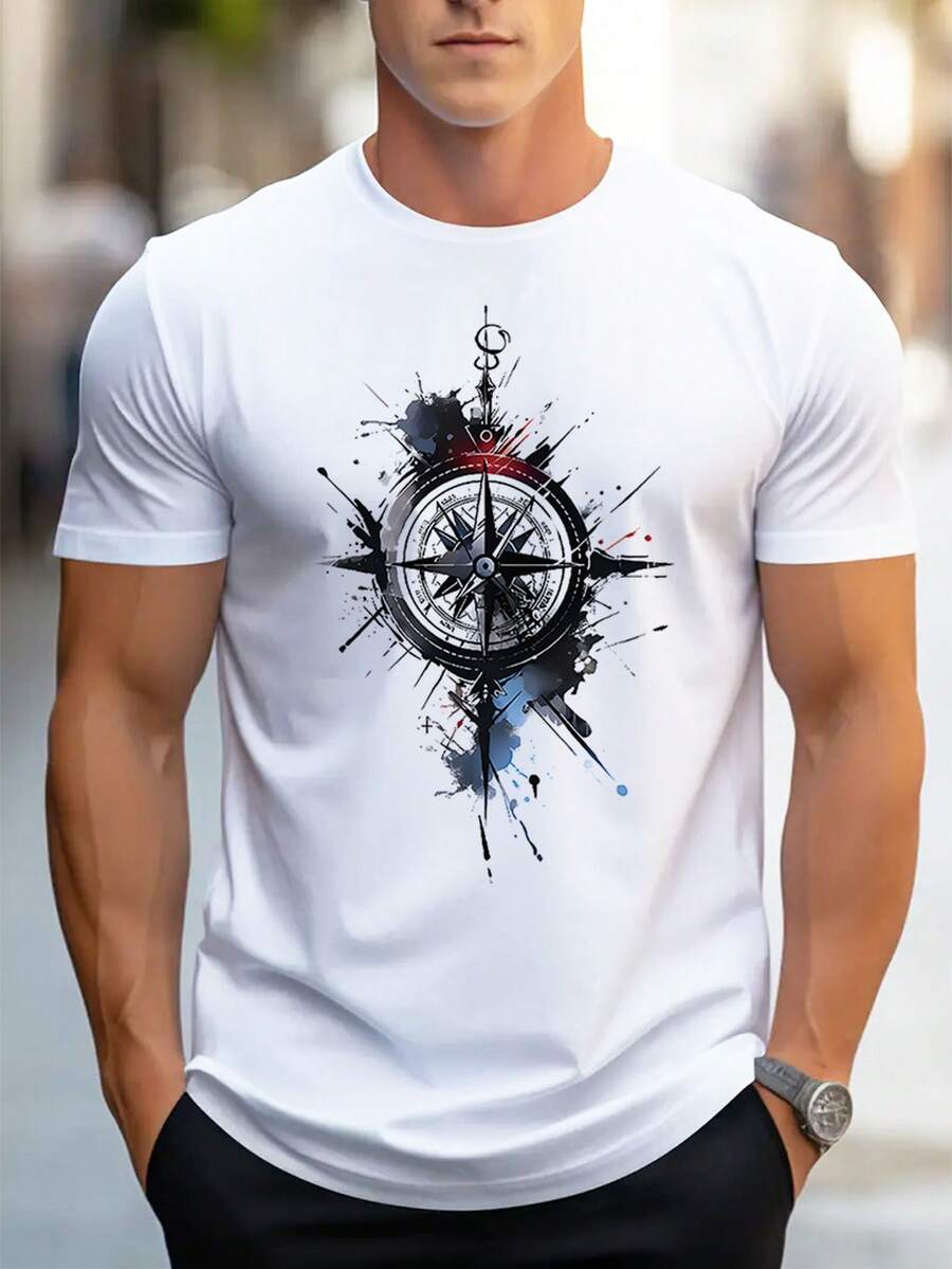 

Unisex S Casual Short Sleeve-Shirt With Print - Breathable Polyester Round Neck Tee S