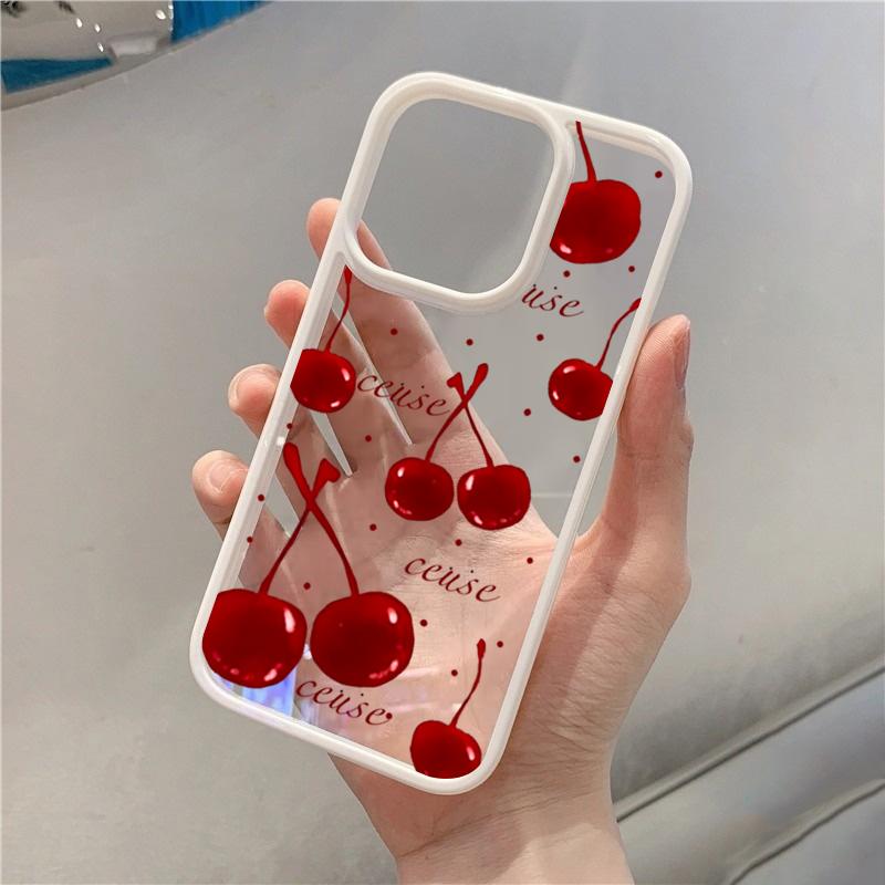 Custodia coniglio ciliegia rossa inglese per iPhone 16 Pro Custodie iPhone 11 12 13 14 15 Pro Max 7 8 Plus X XR XS SE Copertura in silicone trasparente