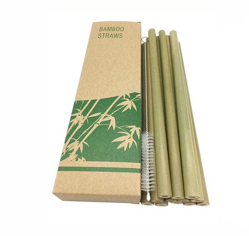 12Pcs Reusable Bamboo Straws Eco-friendly Bar Party Drinking Straw with Cleaning Brush Natural Bamboo Cocktail Straws boba tea