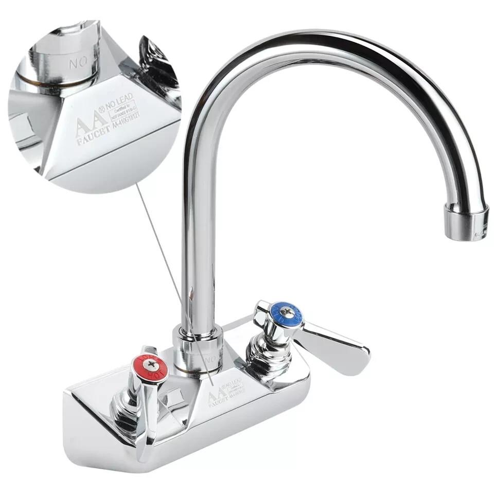 AA Faucet 4" Wall Mount NSF Commercial Hand Sink Faucet w/ 6" Gooseneck Spout