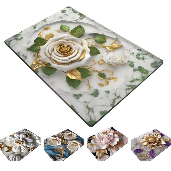 3D Visual Flower Rug Diatomaceous Earth Absorbent Bath Mat Floral Floor Mat with Non-Slip Backing for Entrance Kitchen Bathroom Shower
