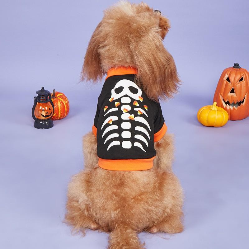 Halloween Dog Hoodie Small Breeds - Skull Pumpkin Design No-Hood Style Black S To XL