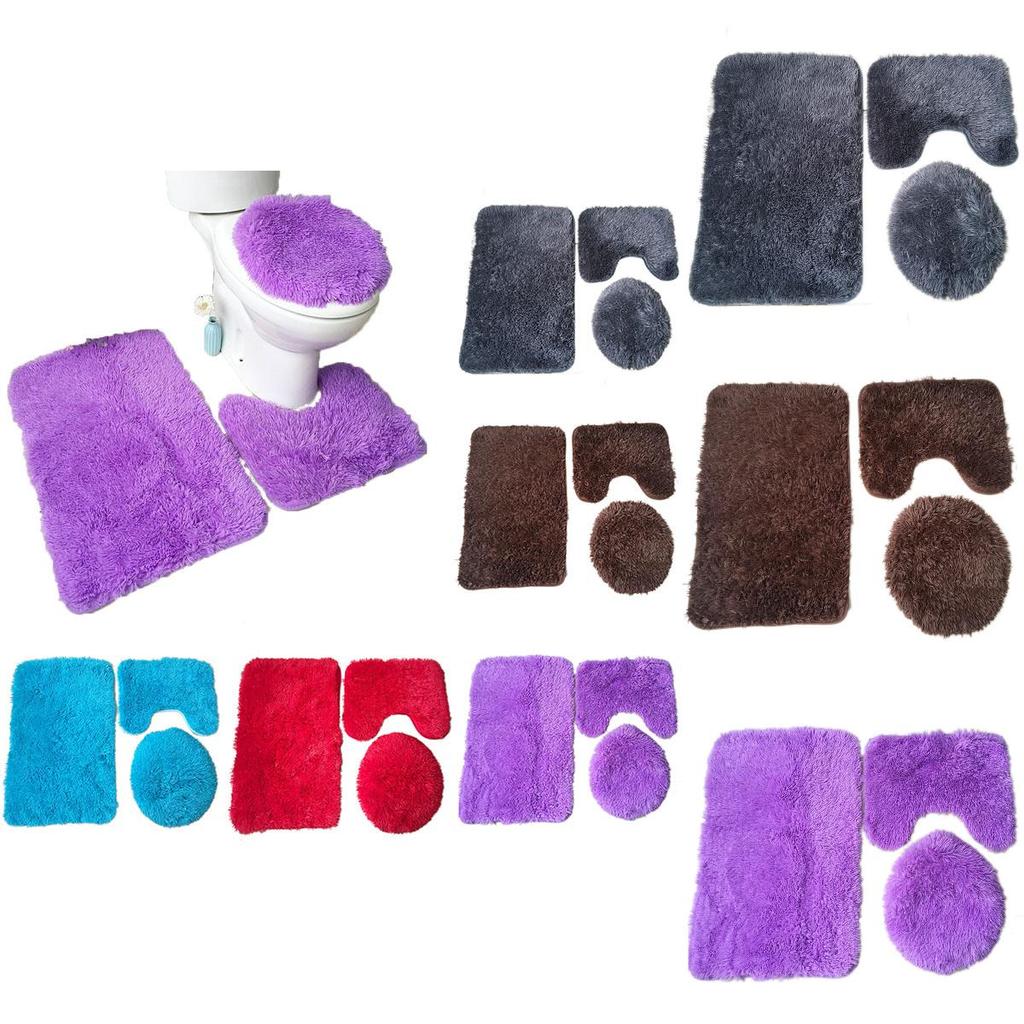 Luxurious 3 Piece Faux Shaggy Soft Bathroom Set With Anti-slip Design For Safety