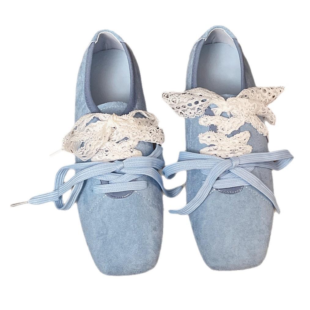 French Ballet Single Shoes Women's 2025 New Spring and Summer Lace-up Casual Moral Training College Style Flat-soled Small Leather Shoes