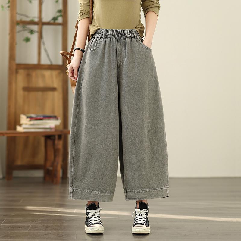 

DIMANAF 2025 Autumn Winter Plus Size Jeans Women New Vintage Cotton Denim Long Pants 2XL сірий