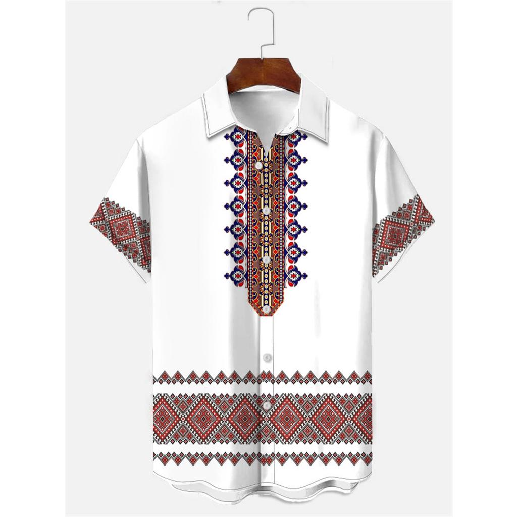 Men's Shirt Art Pattern Print Casual Shirt Short Sleeve Oversized Top Summer Vintage Flower Pattern Beach Y2k Fashion Clothing