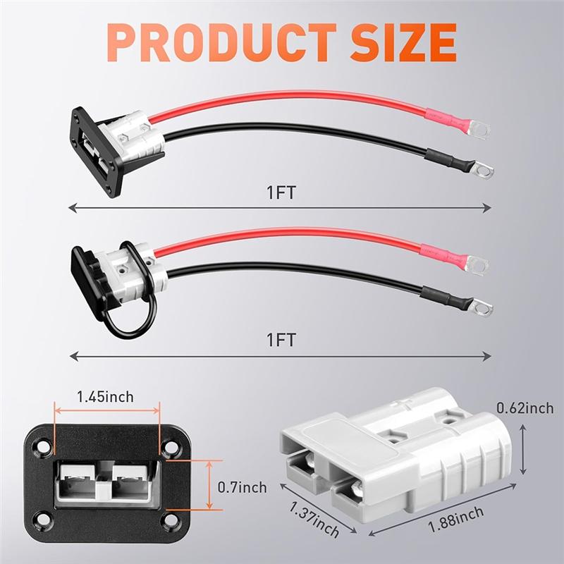 A25F-SB50 for Anderson Connector 8AWG 50A Battery Cable O Ring Terminal 12V-72V Wire Harness Plug Kit