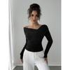 2025 Autumn Winter New Solid Color Fashion Off-shoulder Collar Slim Long Sleeves Versatile Commuter Top