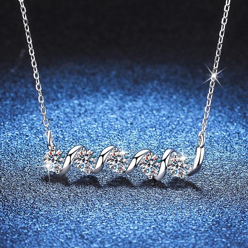 Přívěsek z 925 mincovního stříbra s celkovou hmotností 1,5 karátu, celý z moissanitů, pro ženy, trendy vlnový náhrdelník, lesklé svatební šperky, dárky, prošel testem