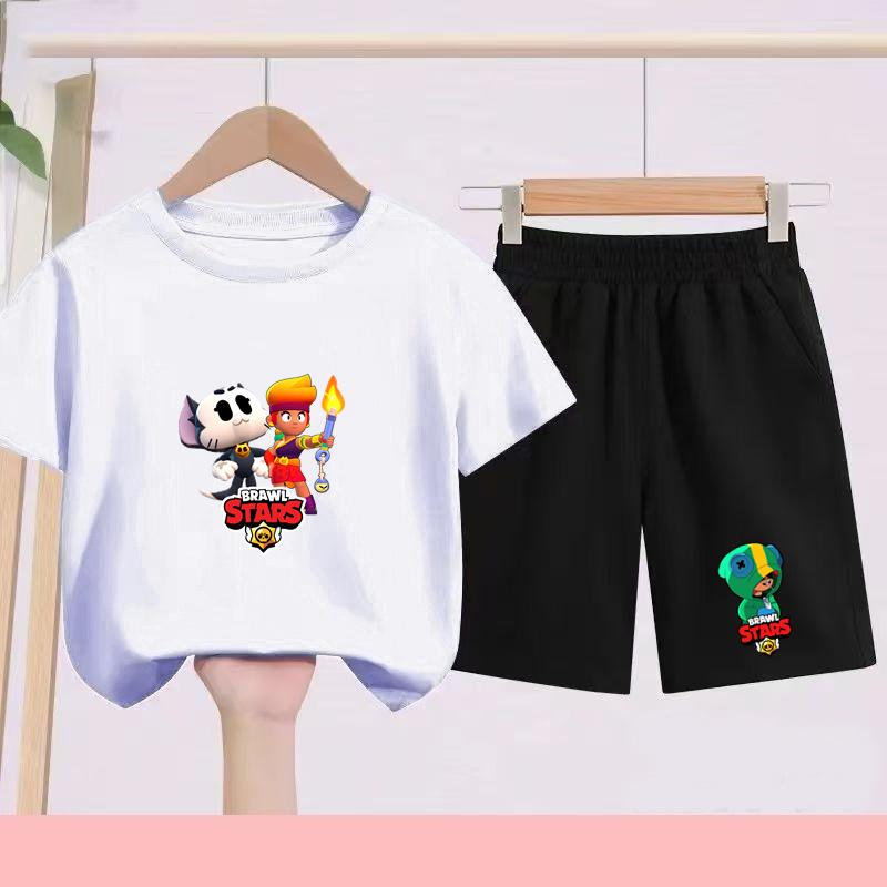 Children's Set - Disney Print Summer Boys' and Girls' Sports T-Shirts, Casual Short-Sleeved Shorts Set, 2-piece, for Ages 2-13