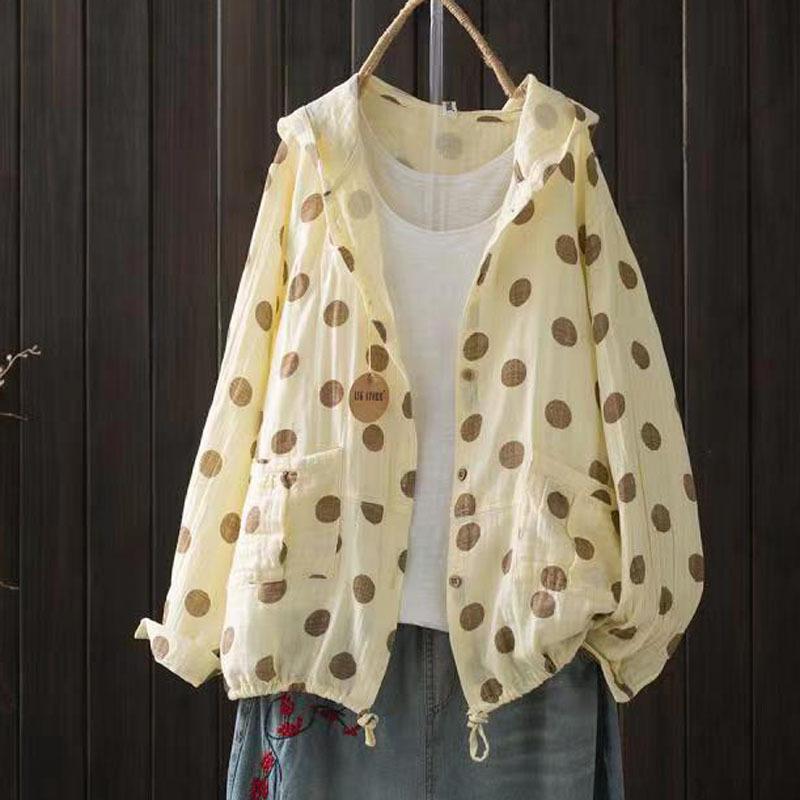 Spring and Summer Loose Large Size Double-layer Cotton Yarn Hooded Long-sleeved Lace-up Cardigan Thin Jacket Women's Clothing