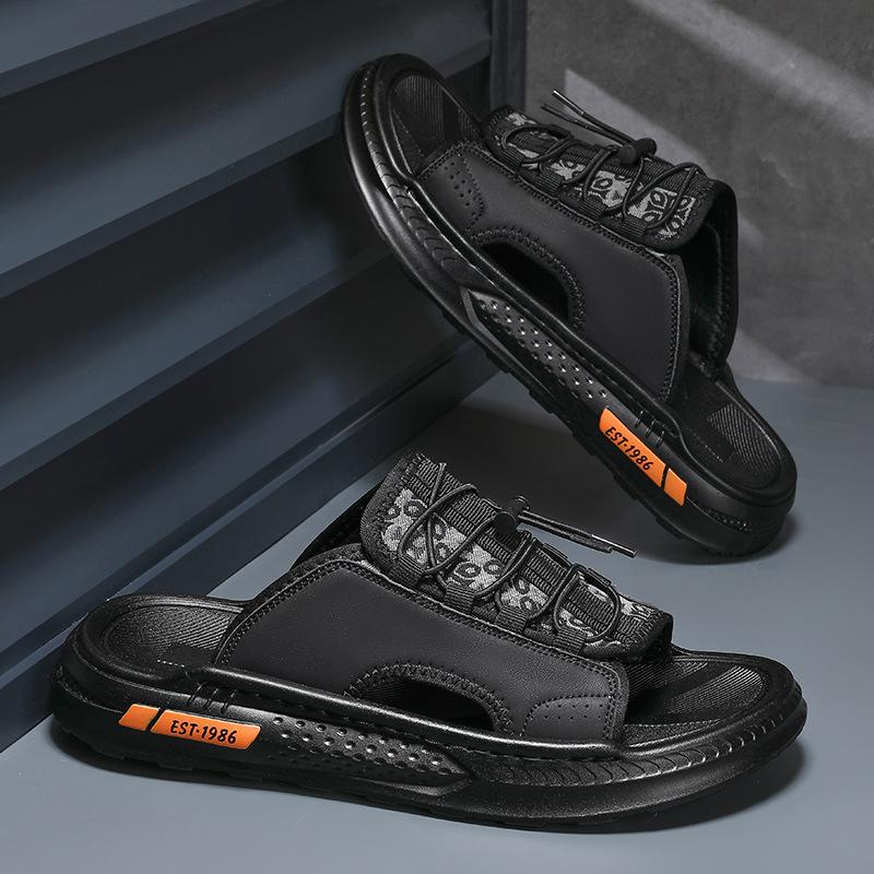 

Тапочки мужские летние 2025 года новые мужские индивидуальные молодежные тапочки с одним словом для улицы и дома, комфортные, классные тапочки прилив 39 чёрный