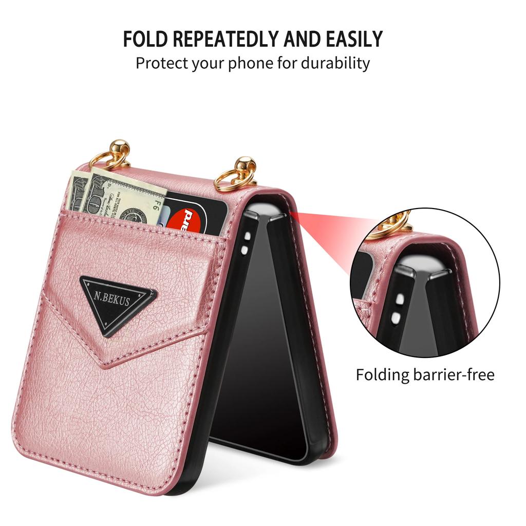 Custodia in Pelle a Tracolla per Samsung Galaxy Z Flip 6 5 4 5G Flip4 Flip3 Slot Geometrico per Carte di Credito Cover Posteriore Antiurto Cordino