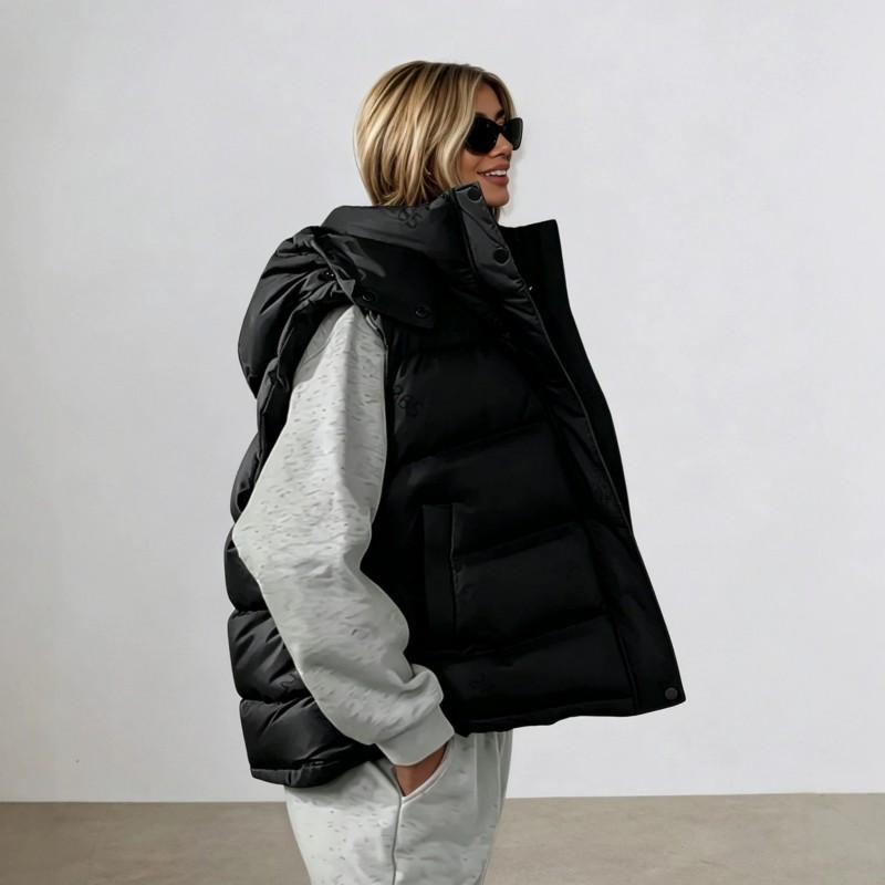 Womens Sleeveless Puffer Vest Streetwear Winter Warm Thick Stand Collar Outerwear