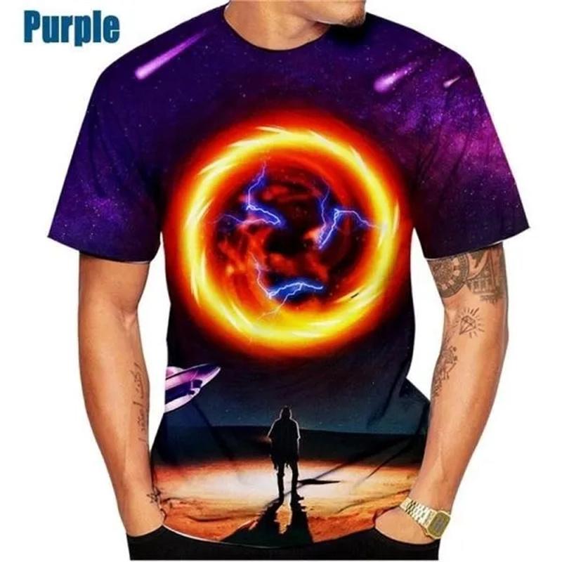 3D-gedruckte Weltraum-Planet Herren-T-Shirts Galaxie Äußeres Muster T-Shirts Sommer Harajuku Locker Rundhals Kurzarm Tops