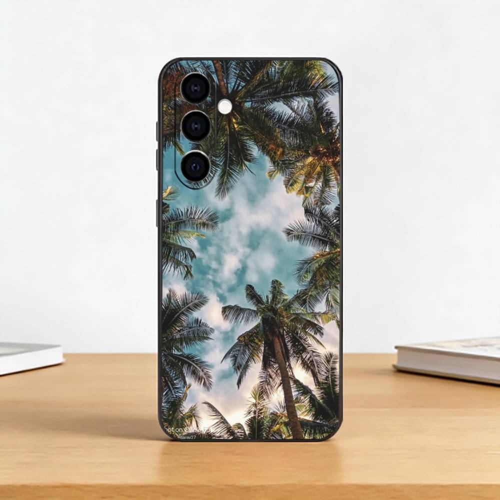 Coconut Palm T-Tree Phone Case Black Silicone Soft For Samsung Galaxy A73,A72,A71,A70,A53,A52,A51