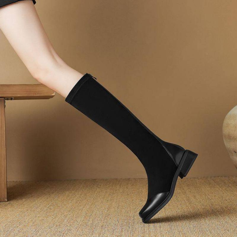 Autumn and winter suede large size women's boots, rear zipper, solid color, medium heel rubber sole, square heel, Korean version of the new Martin