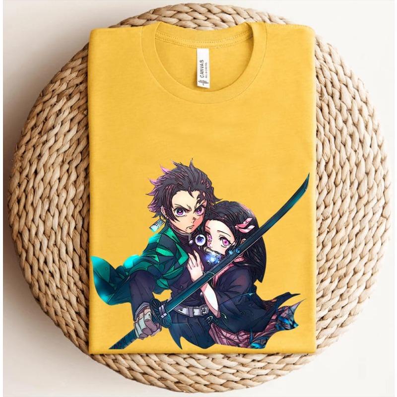 Heißes Tanjiro Demon Slayer Grafikdruck T-Shirt Sonnenatmung Erbe Sommer Neues T-Shirt Mit Ziel brennen Flammen-Schwert Locker Lässig Übergröße Sommer Neues T-Shirt