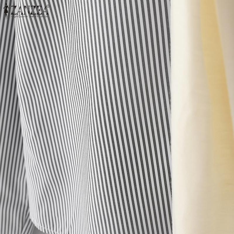 ZANZEA Bluză casual cu dungi cu guler întors pentru femei