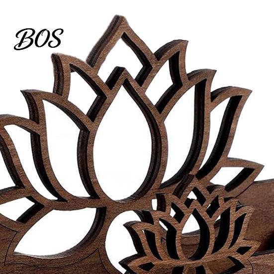Accessoire de bureau Support pour cartes de visite Lotus en bois, Porte-nom creusé vintage à une main pour bureau, Organiseur rustique Zen