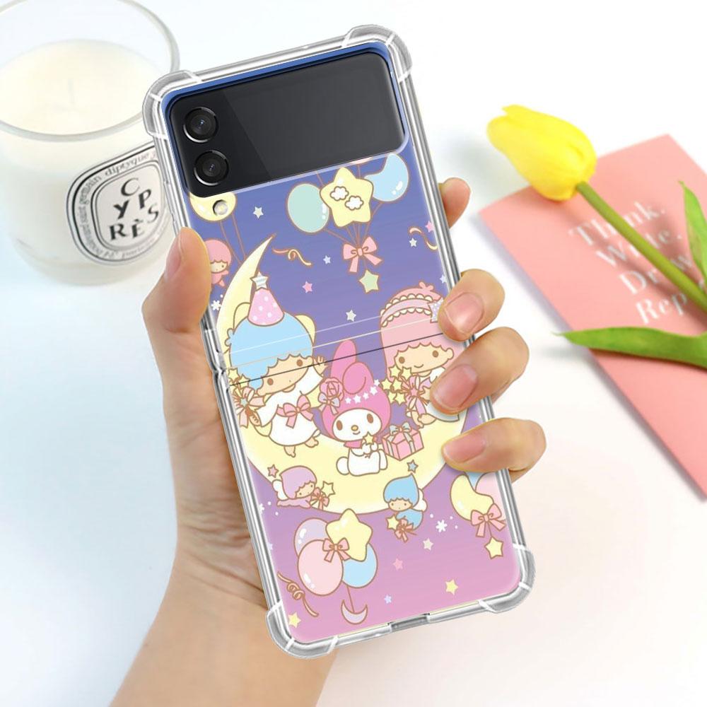 Luxury Case For Samsung Galaxy Z Flip 3 4 5G Funda Z Flip3 Clear PC Hard Shockproof Back Phone Coque Shell LittleTwinStars Cute