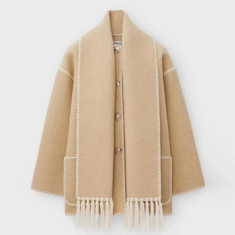 European and American wholesale 2023 new women s clothing autumn fashion pocket woolen scarf jacket casual fried street loose S