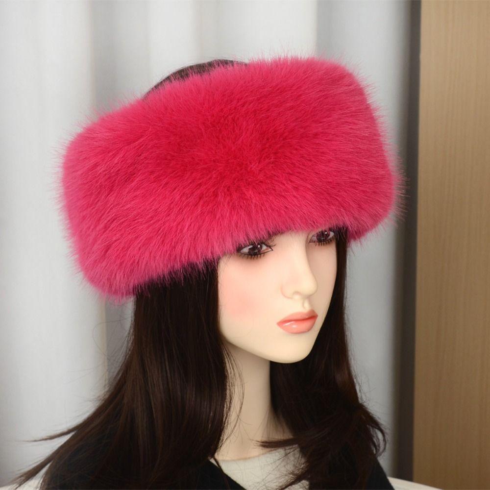Soft Plush Faux Fur Headband Solid Color Fluffy Elastic Hair Bands Lady Warm Empty Hat  Skiing