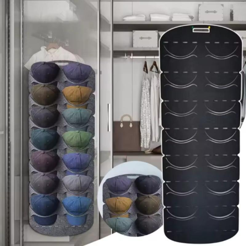 Felt Hat Storage Rack, Wall Mounted Cap Organizer with Clip, Space-Saving Closet Holder for Baseball Visors, Travel Cap Rack