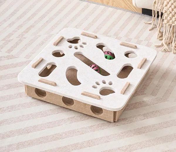 Pet Cat Puzzle Maze Holes Toys Felt Box With Bell Ball Kitten Playing Toys Interactive Funny Combination Set Cat Supplies