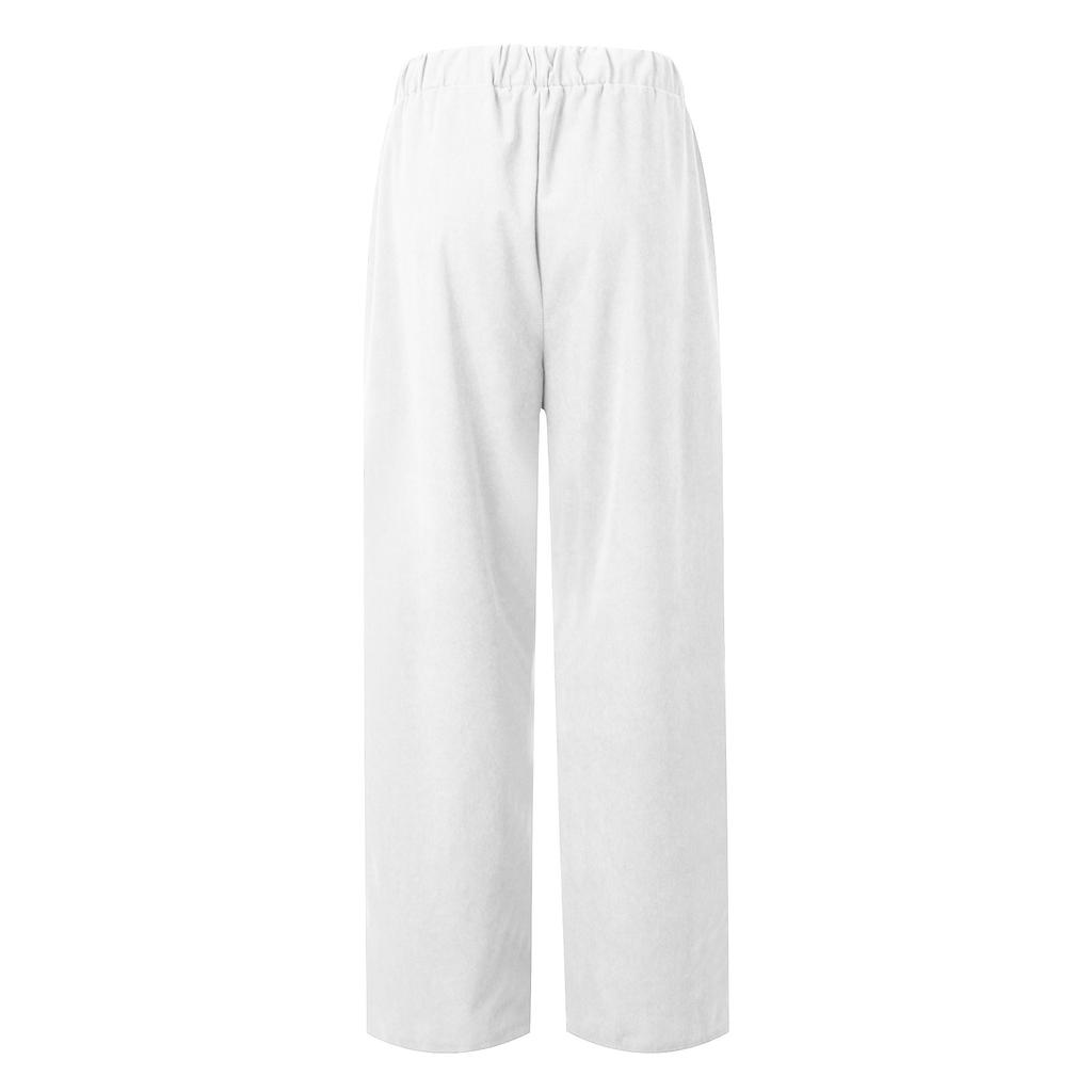 Lässige, einfarbige, elastische Taille, gerade Freizeithose für Damen mit Taschen