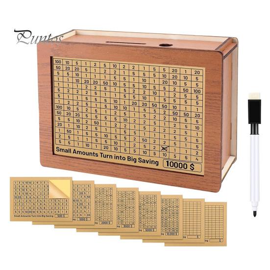 

Деревянная копилка с 8 наклейками с номерами целей, маркером, USD копилка, контейнер для монет, денег, для детей и взрослых, кейс для сбережений денег, банка Large