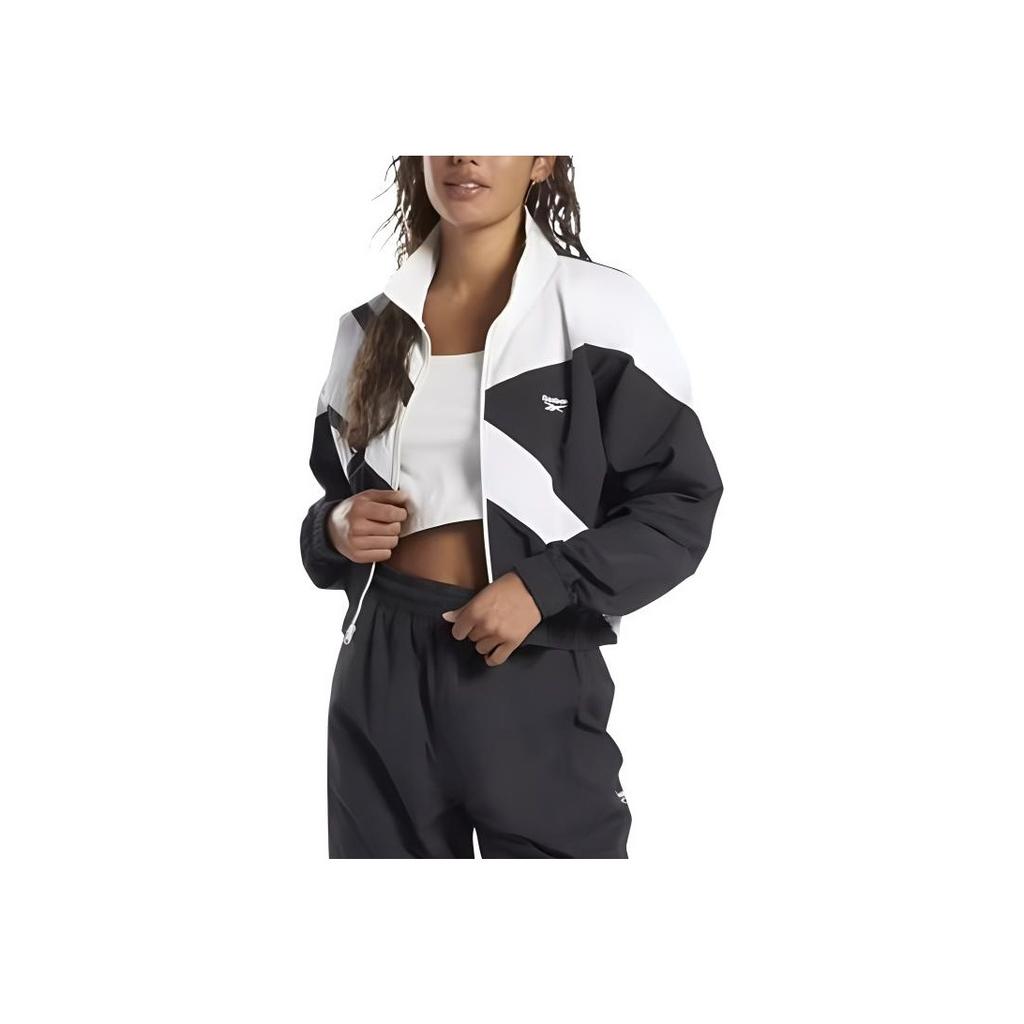 Reebok Color Block Short Slim Fit Windbreaker Jacket Women Jackets Black White HH9752