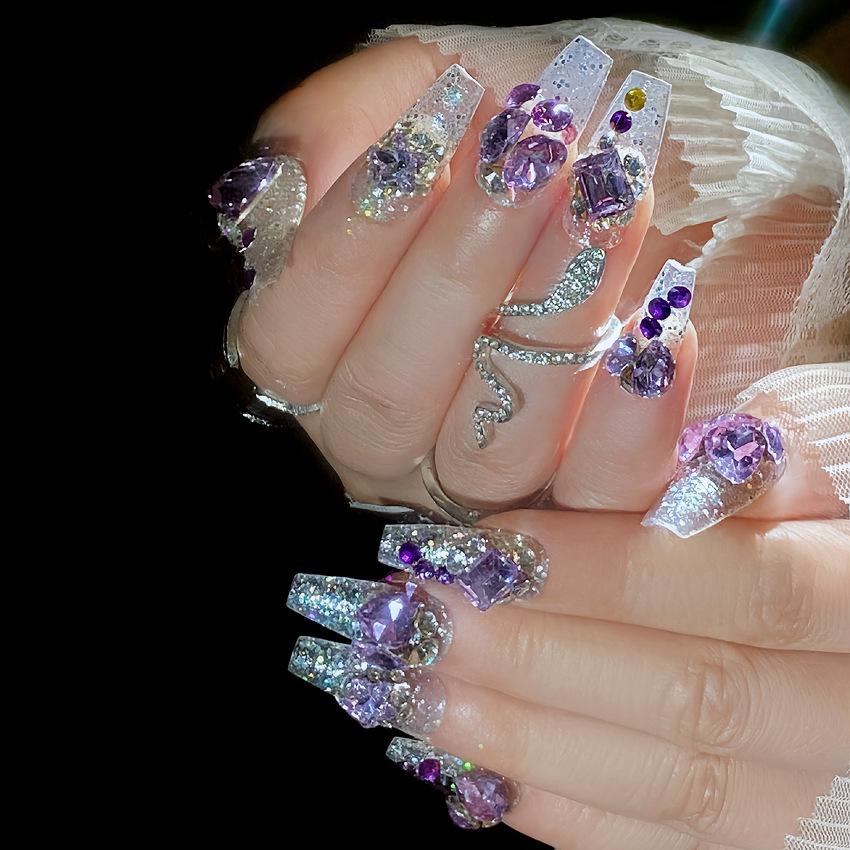 Handmade Nail Art Wearing Nail Fake Nail Patch Nail Art Patch Finished Ins Jewel Full Diamond Glitter Nail Art Tablet U78