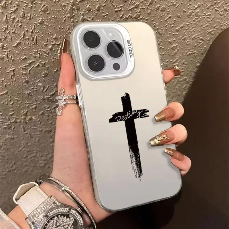 For iPhone 16 Pro Max 15 14 13 12 11 Stylish Three-Color Cross Phone Cover For iPhone XS Max X XR SE 3 2022 Matte Hard Back Case