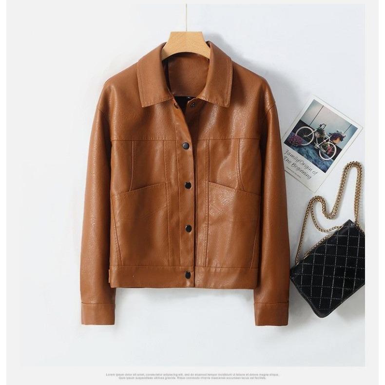 Women Fashion Leather Jacket Autumn Winter Turn Down Collar Casual Stylish Coat High Quality