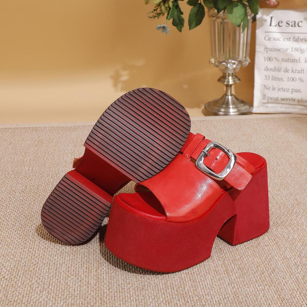 Zapatillas de Verano de Plataforma de Piel de Vacuno de Alta Gama para Mujer