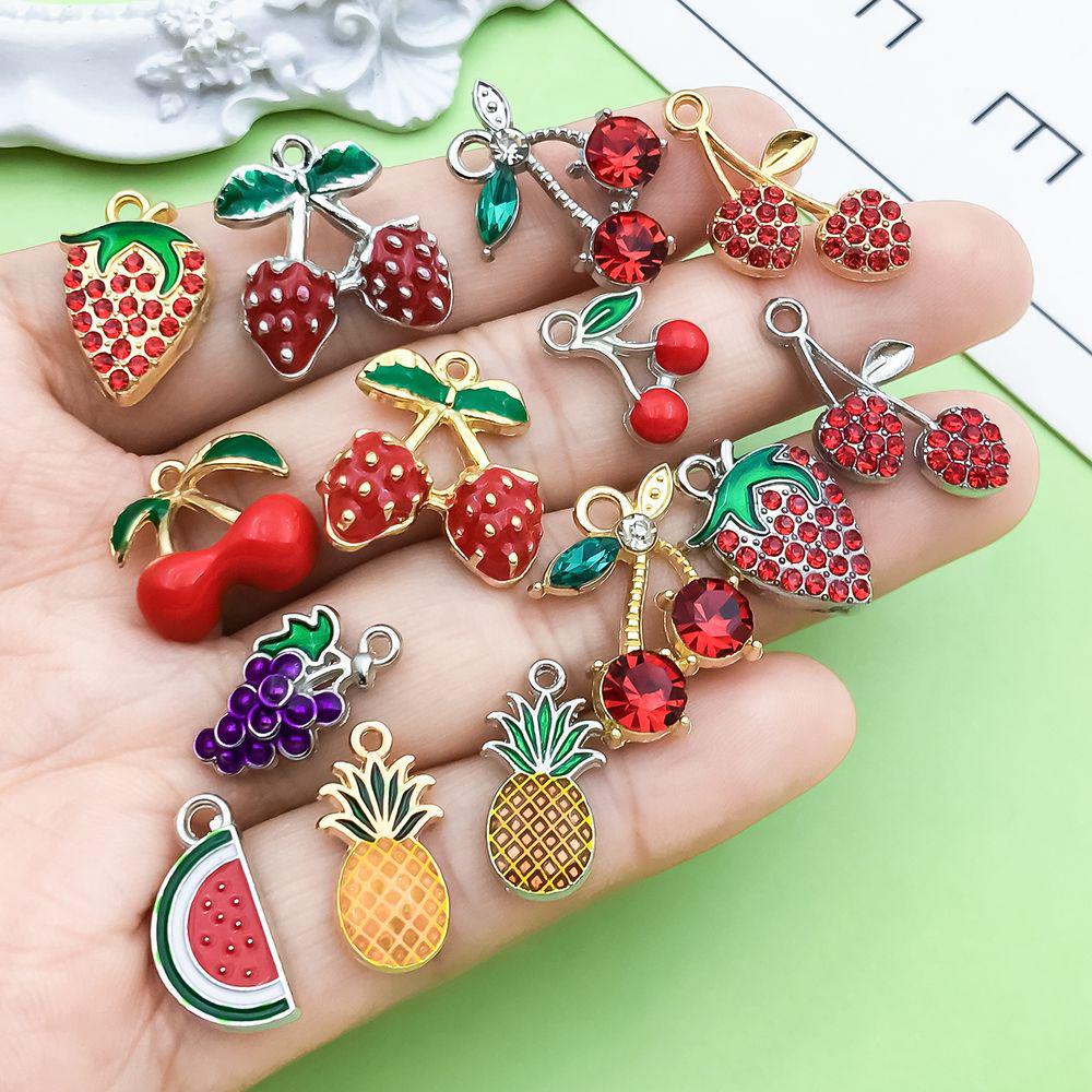 20-Piece Colorful Enamel Fruit Pendant Charms for DIY Bracelets: Strawberry, Cherry, Pineapple, and More
