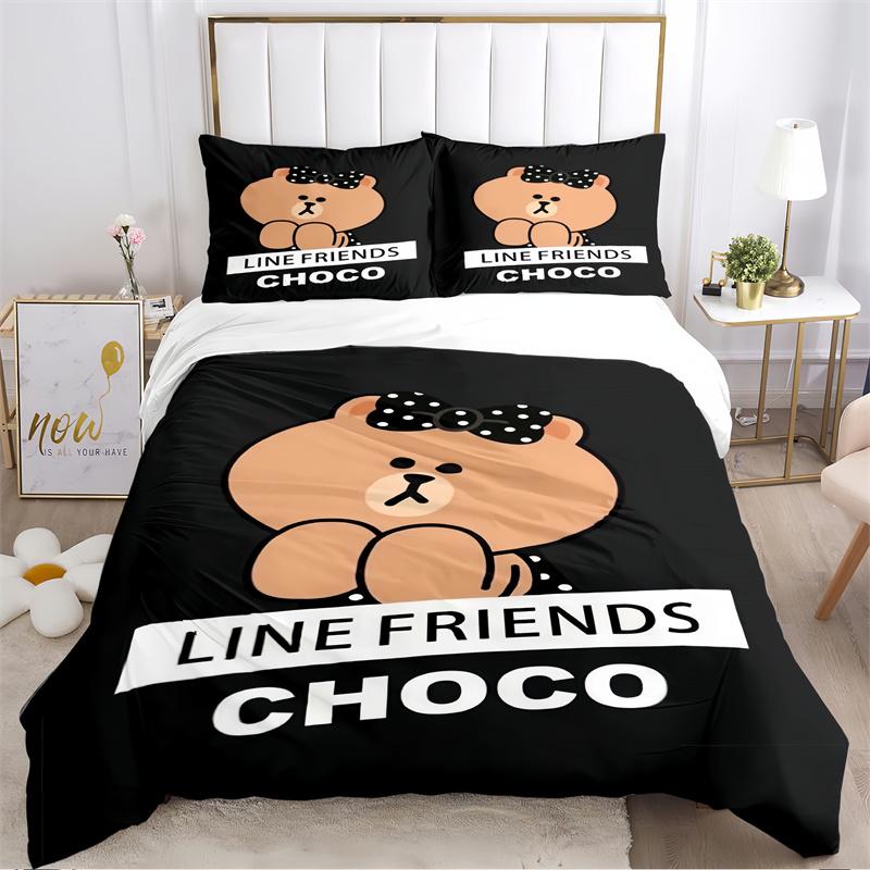 Cute Black Cat with Red Bow Print Bedding Set, Grey Striped Cartoon Cat Duvet Cover Set(1 * duvet cover + 2 * pillowcase, without core)