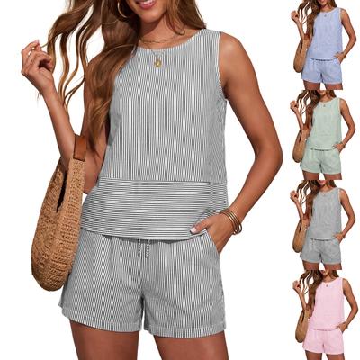 Women's Fashion Sleeveless Two-Piece Shorts Set With Pockets