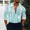 Camisa de Hombre con Cuello Estampado Floral Azul Blanco Diminuto por Todas Partes Manga Larga Botones