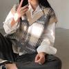 Retro V-neck Plaid Knitted Vest for Women's Autumn and Winter Loose Sweater Vest