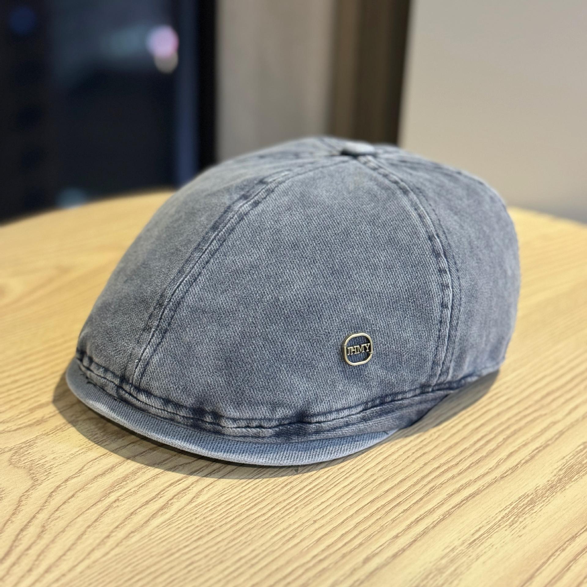 

Korean-style vintage denim forward cap for women, new model, makes the face look smaller, casual and versatile, can be worn backwards, beret, Adult54-60Adjustable темно-сірий
