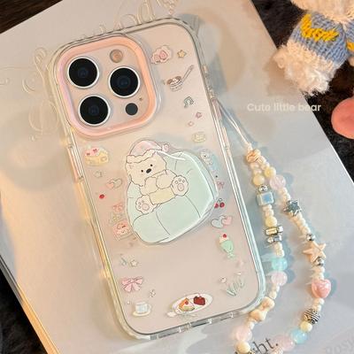 Nightcap Puppy Stand for IPhone16promax for Apple 17 Phone Case 15For14 Transparent Cartoon 13 Hanging Chain